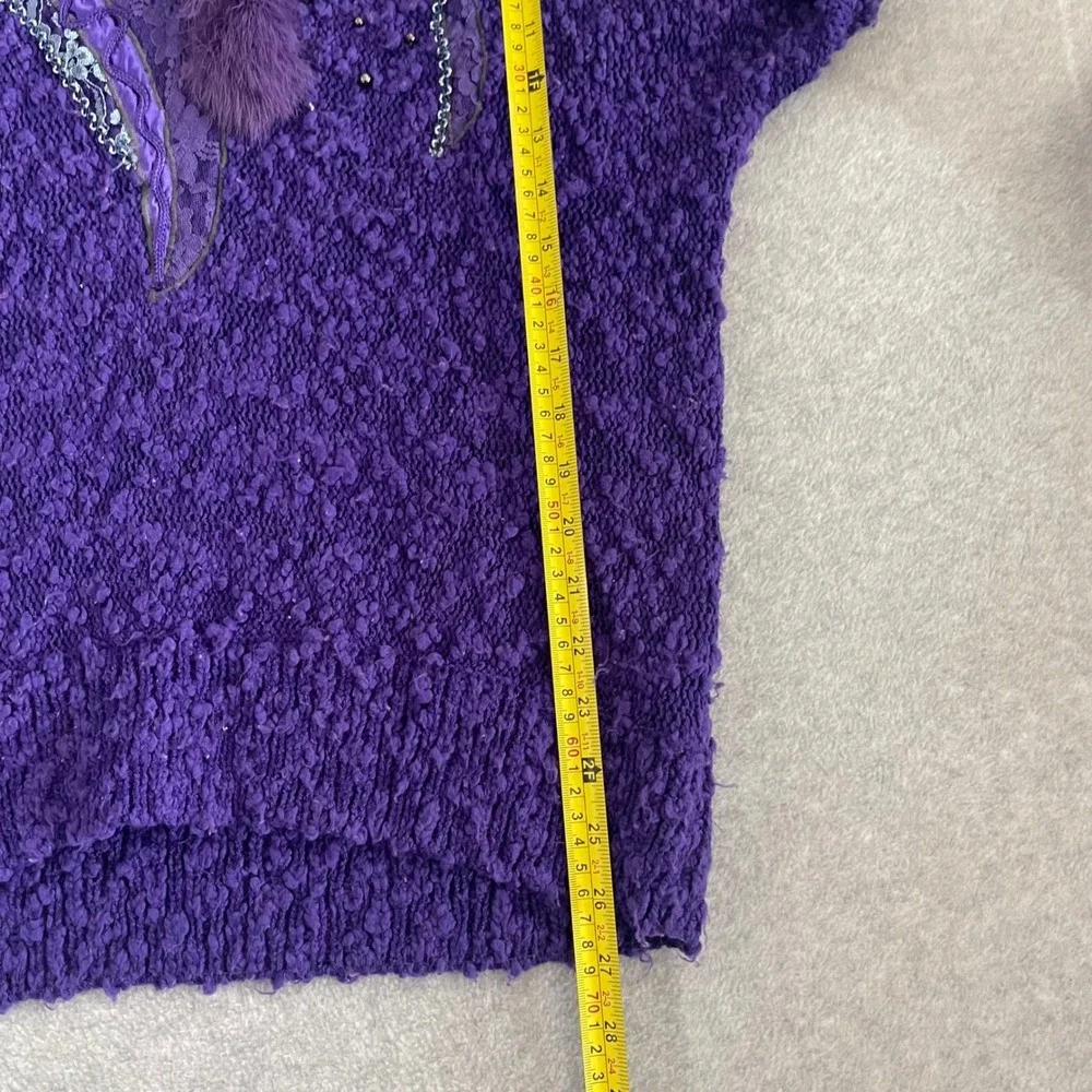 20 Ans Purple Art‎ to Wear Sweater M/L Faux Fur Sequin Beaded Knit Statement Top